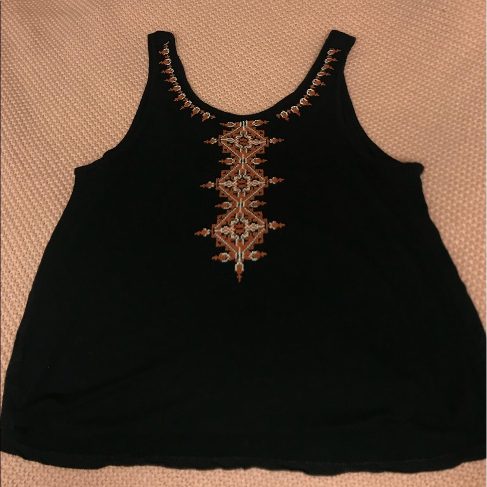 Black tank top with embroidered pattern